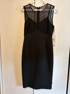 Calvin Klein little black dress back zip stretch mesh sleeveless over adjustable